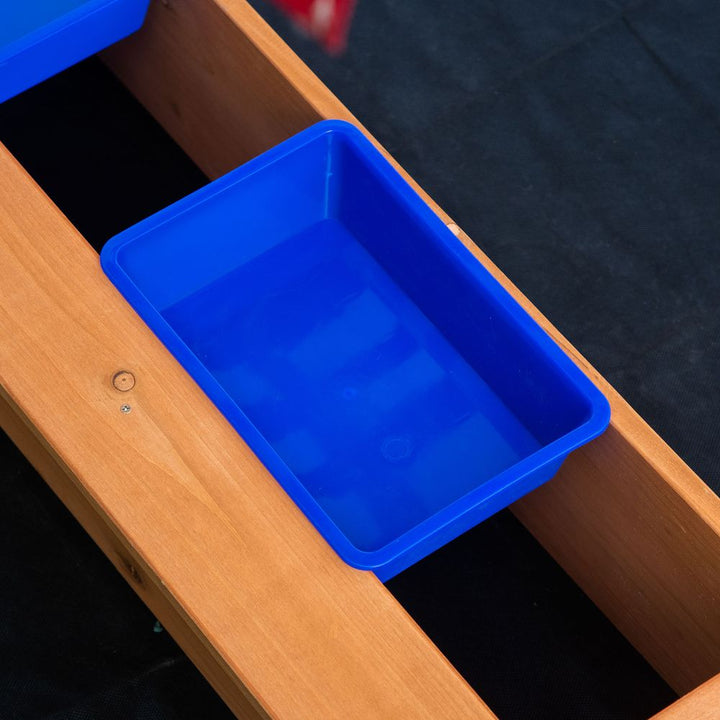 Kids Wooden Sandbox Sand Pit with Height Adjustable Canopy and Basins