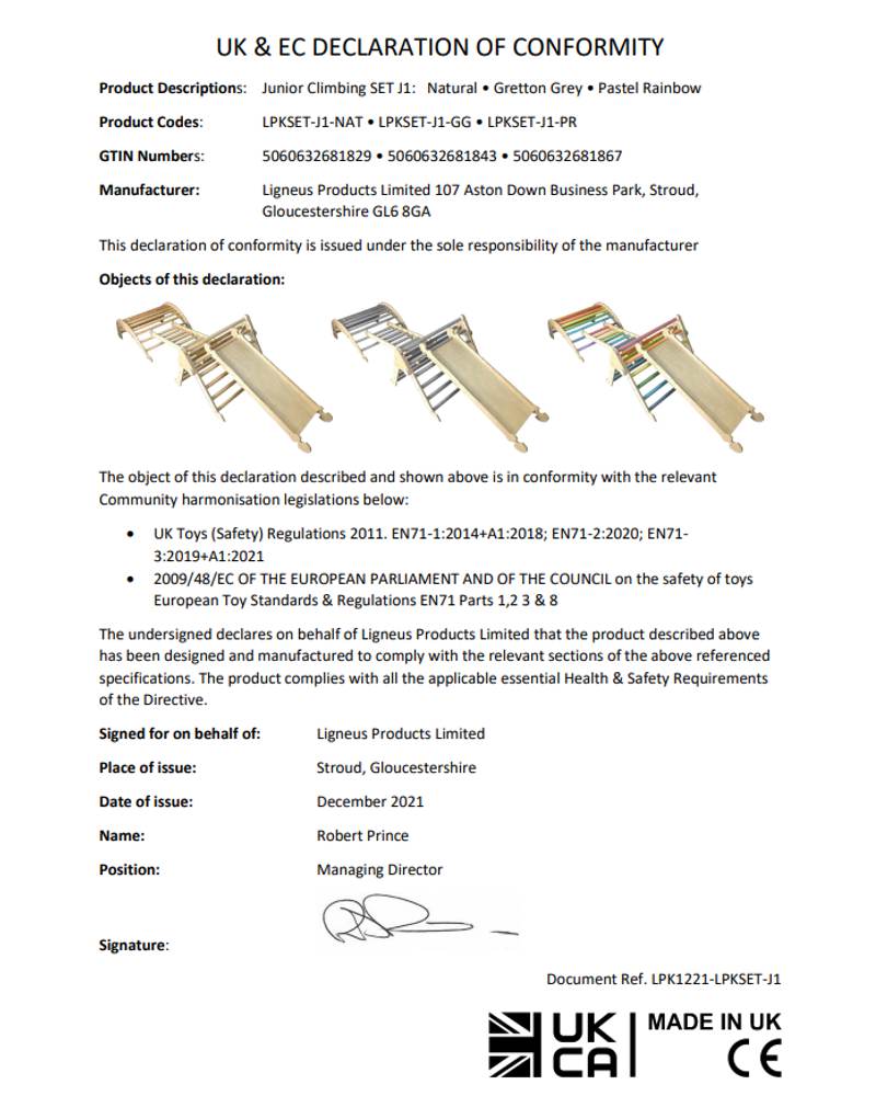 Pikler junior climbing set declaration of conformity