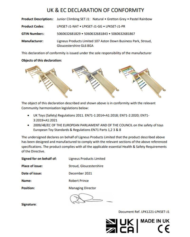 Pikler junior climbing set declaration of conformity