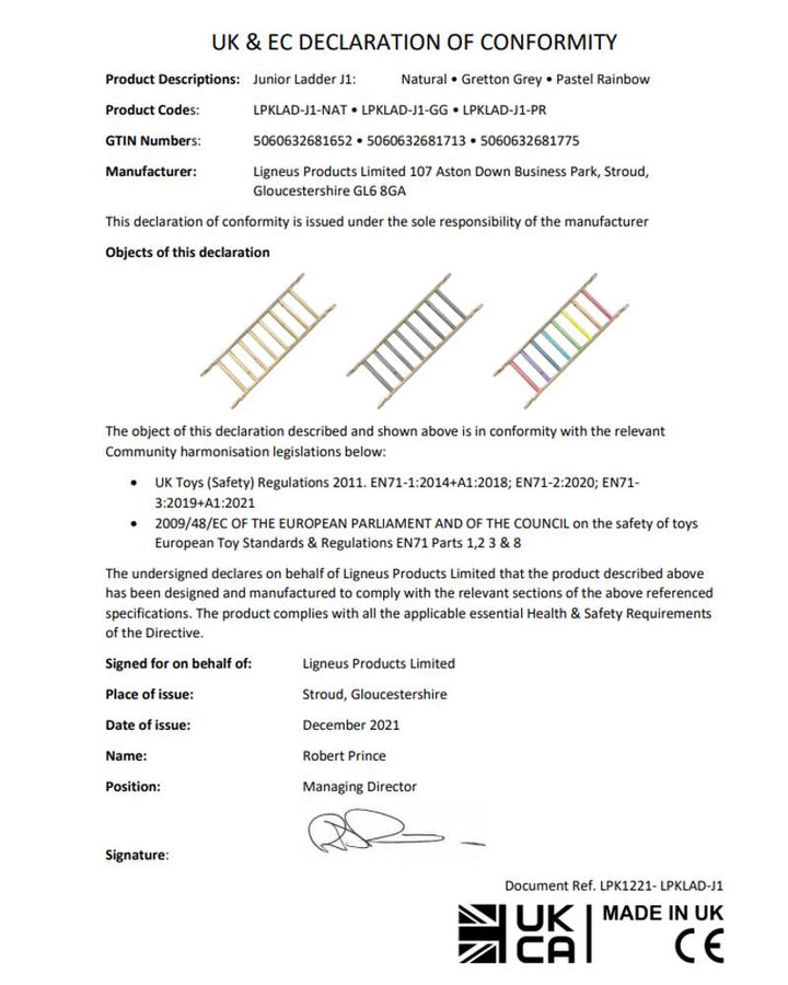 Pikler junior size ladder declaration of conformity