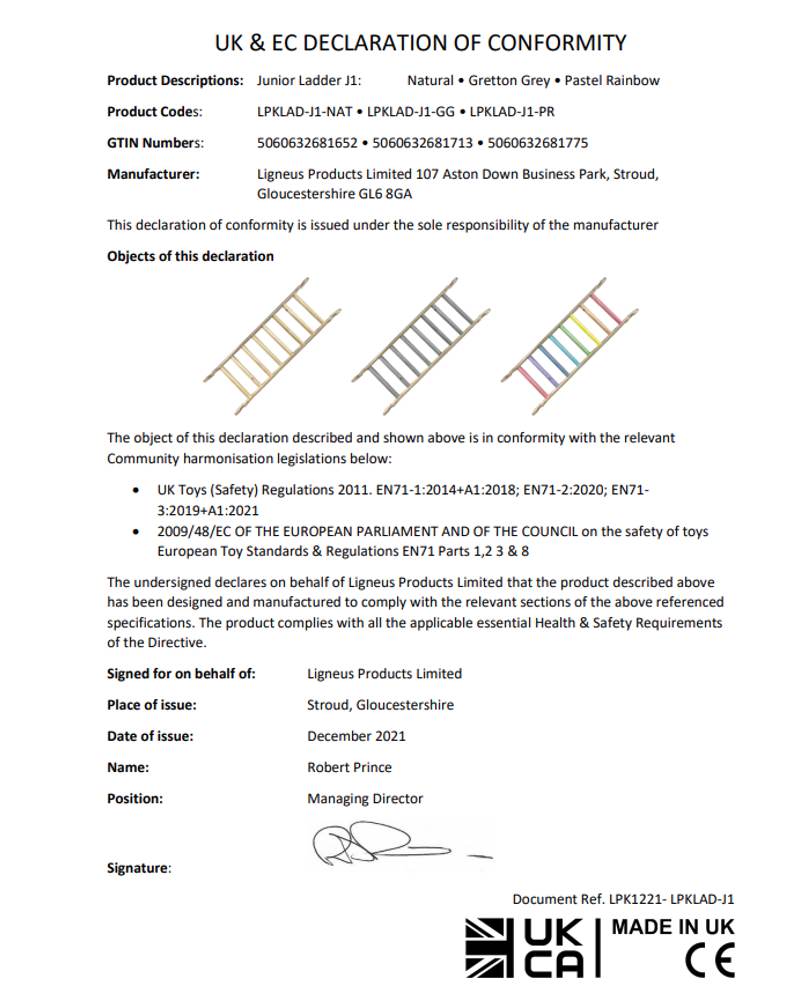 Pikler junior ladder declaration of conformity