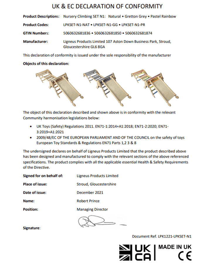 Pikler nursery climbing set declaration of conformity