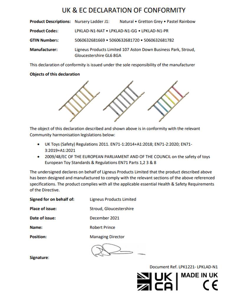 Pikler nursery ladder declaration of conformity