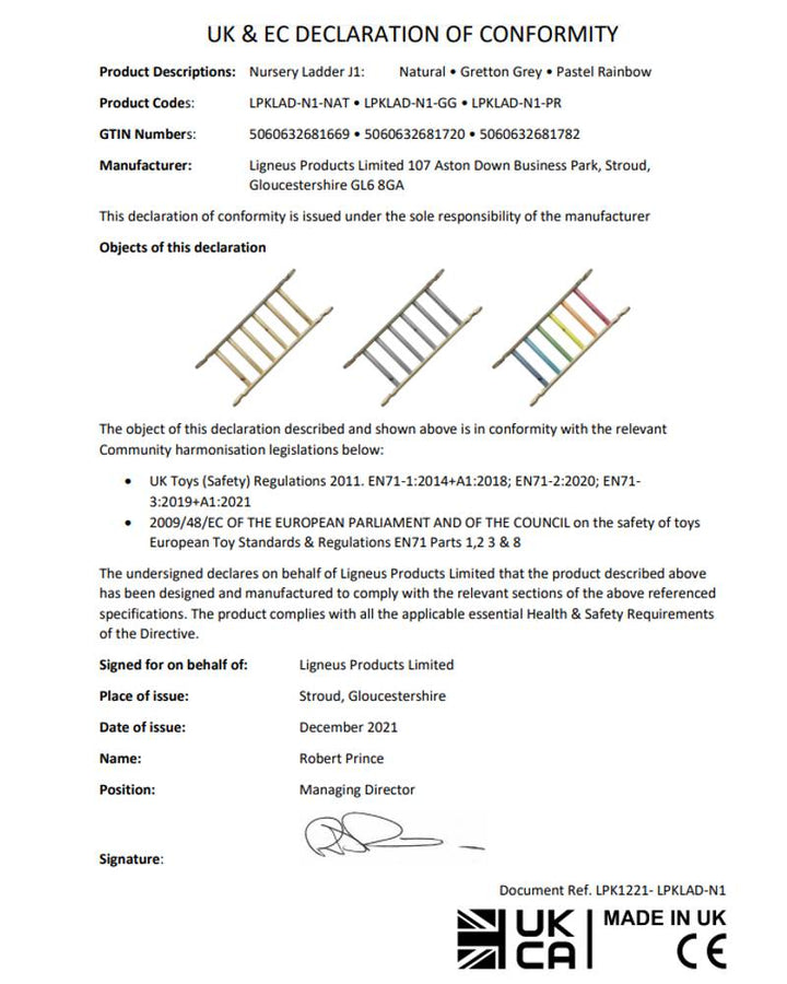 Pikler nursery ladder declaration of conformity