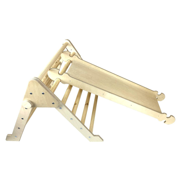 Pikler junior climb n slide shown in natural finish attached to triangle