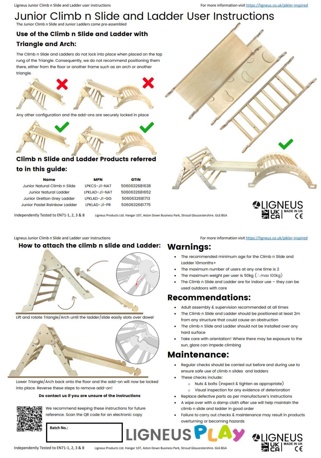 Pikler junior size climb and slide user instructions