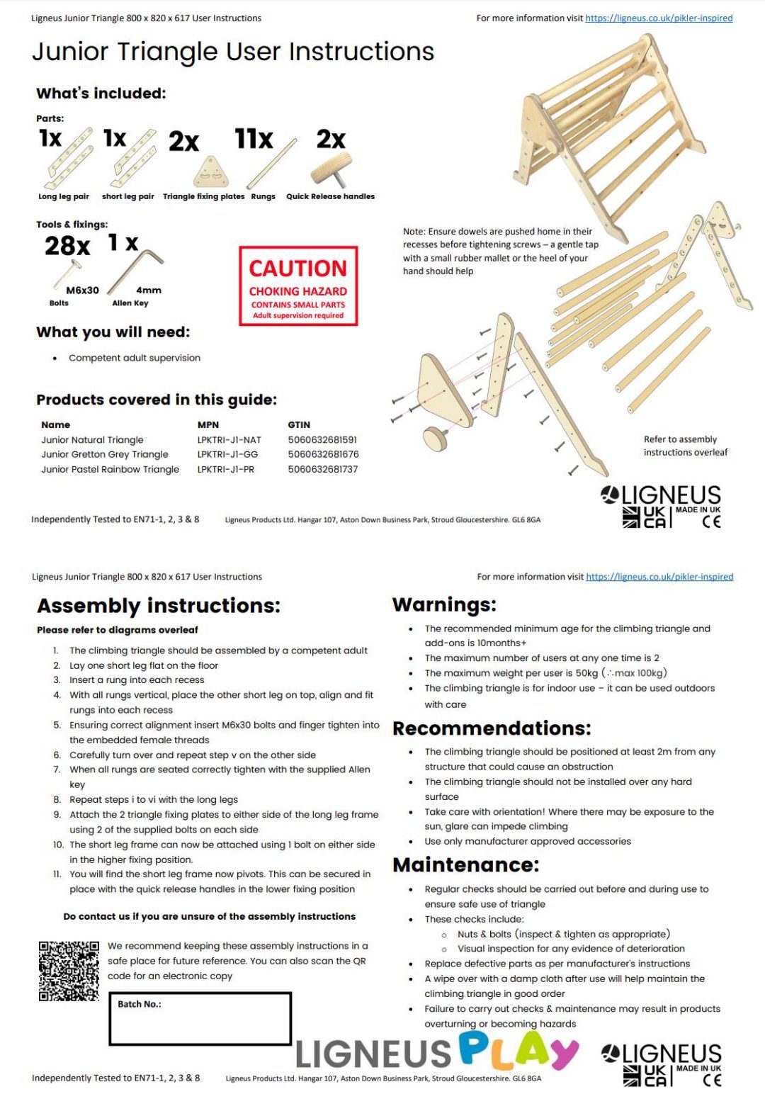 Pikler Junior size triangle user instructions