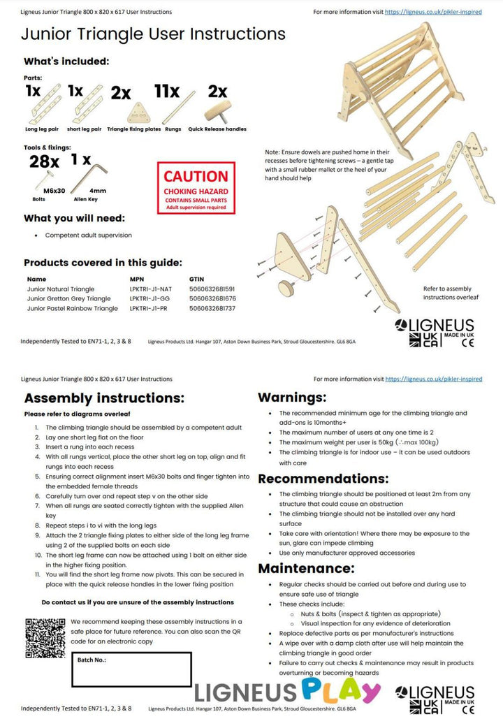 Pikler Junior size triangle user instructions