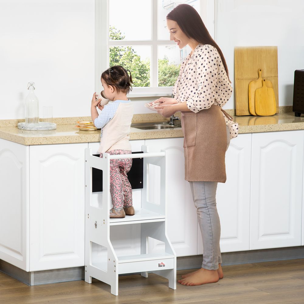 Premium 2-in-1 Kids Kitchen Step Stool Helper with Safety Rail | Learning Tower | UK