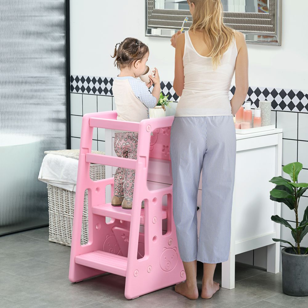 Adjustable Standing Platform Kids Step Stool - Pink | Toddler Kitchen Stool