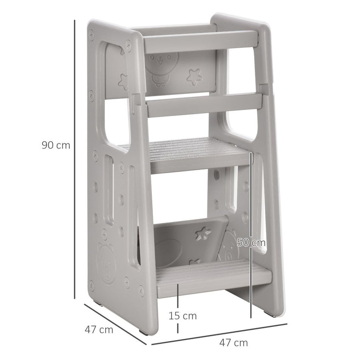 Adjustable Kids Standing Platform Step Stool Grey HOMCOM | Toddler Kitchen Helper