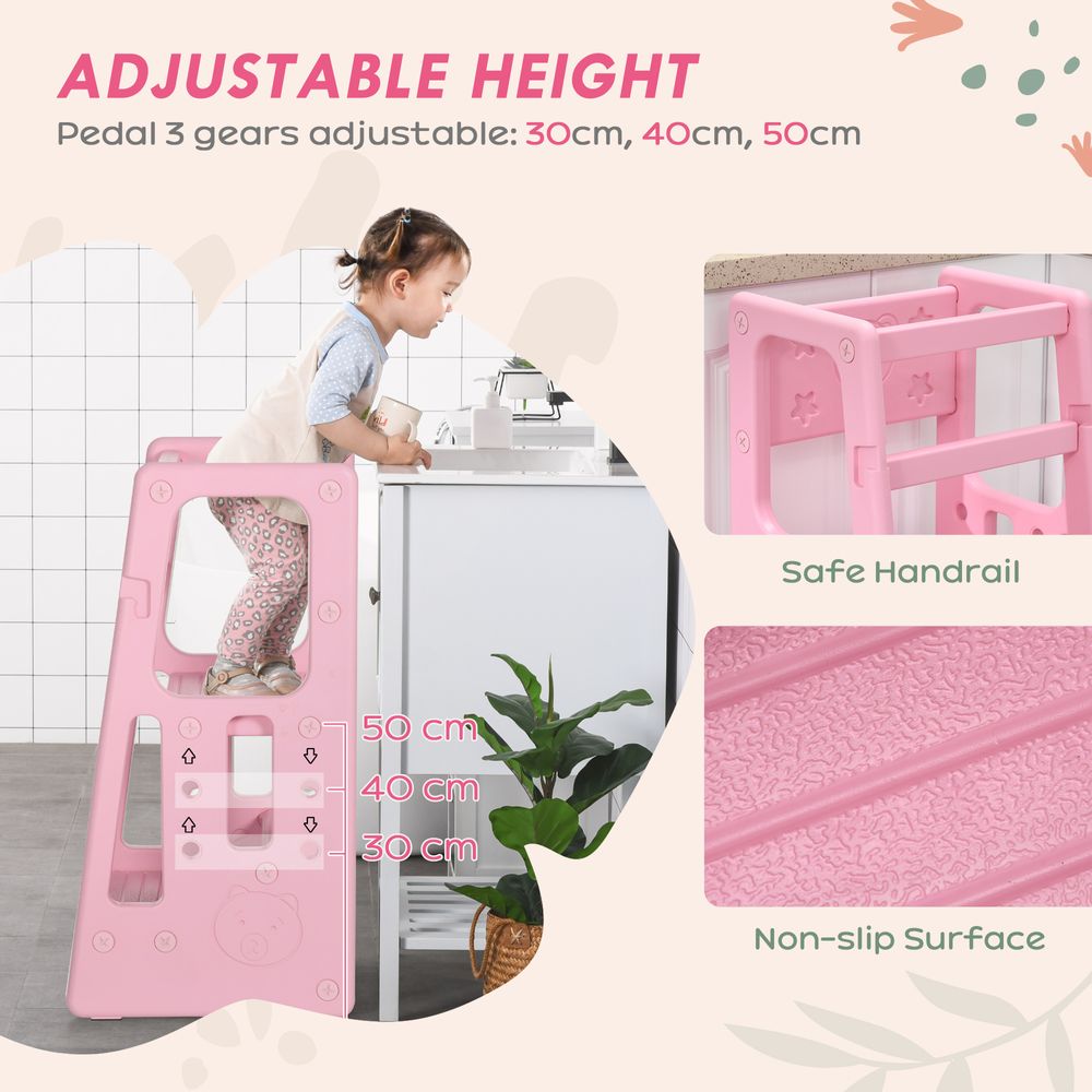 Adjustable Standing Platform Kids Step Stool - Pink | Toddler Kitchen Stool