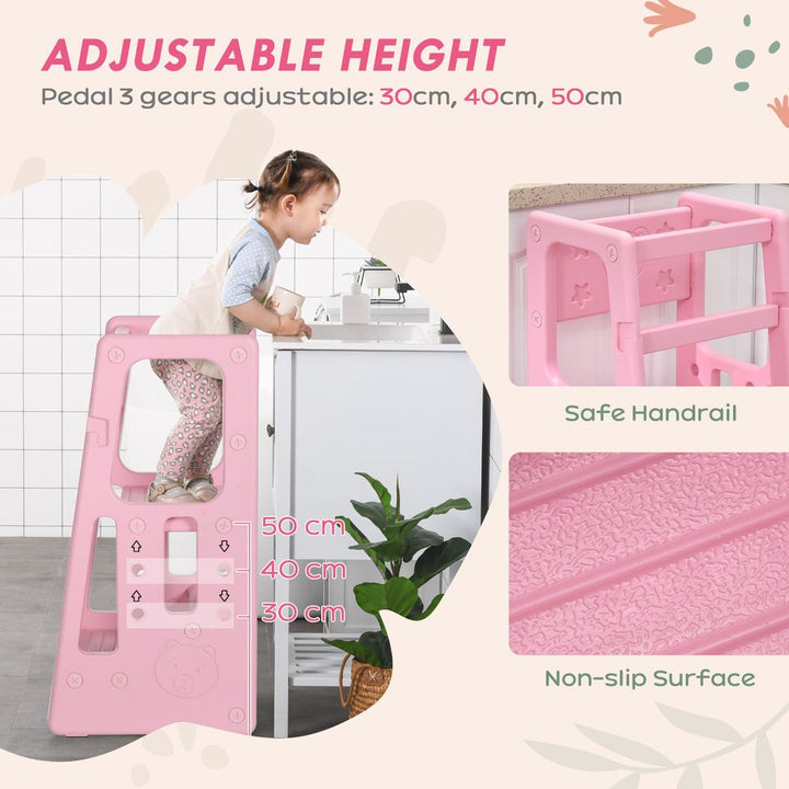 Adjustable Standing Platform Kids Step Stool - Pink | Toddler Kitchen Stool
