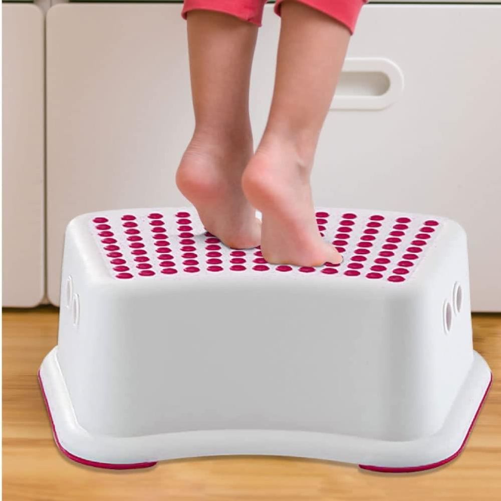 Plastic Child Foot Step Stool Anti-Slip Cover on Top For Children  Toddlers Pink