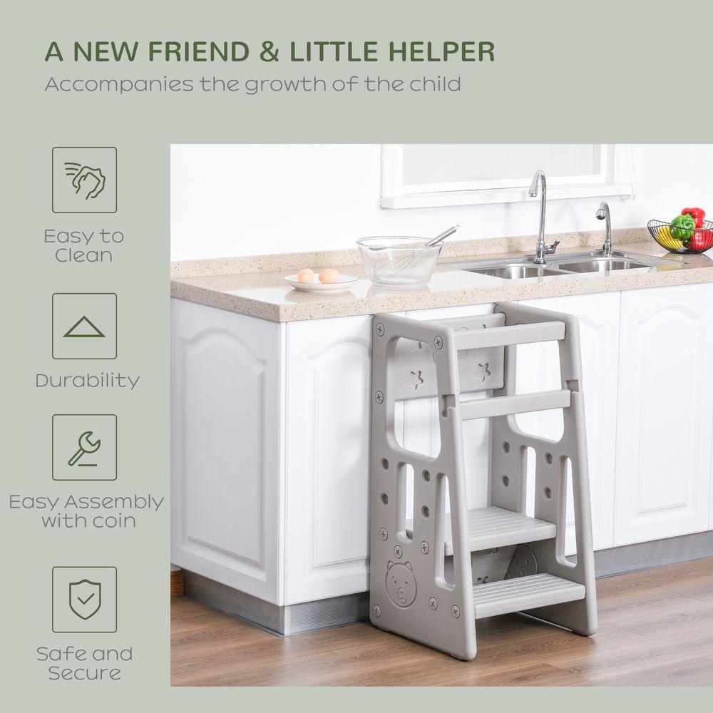 Adjustable Kids Standing Platform Step Stool Grey HOMCOM | Toddler Kitchen Helper
