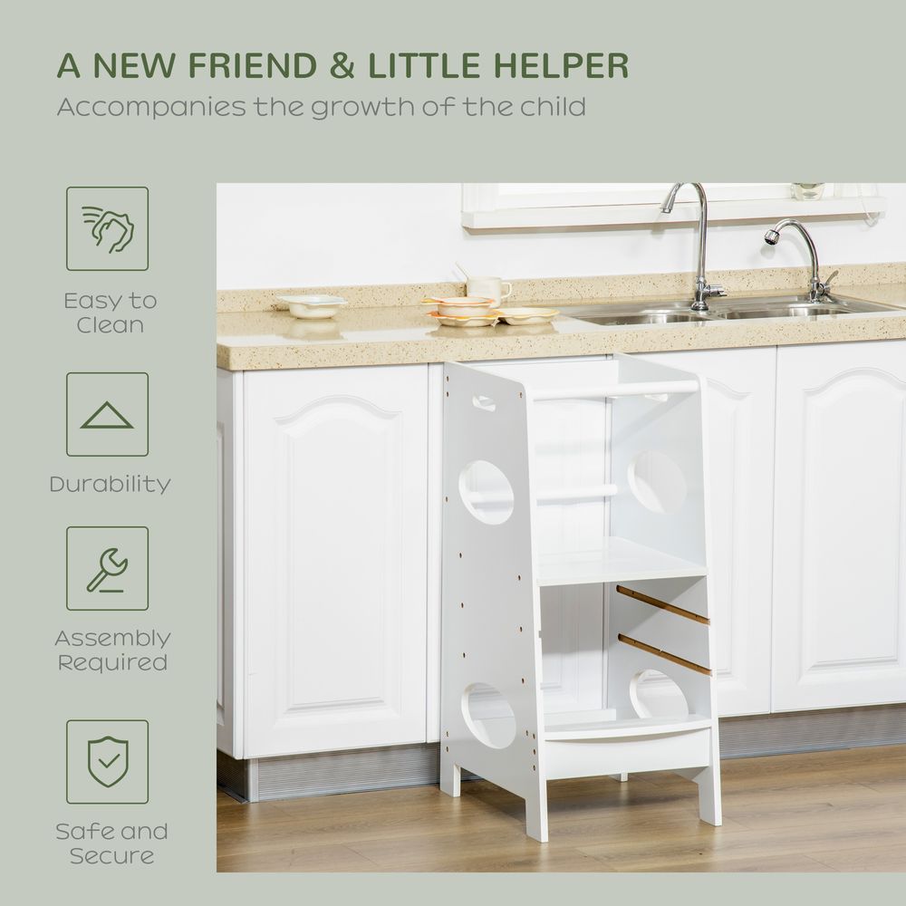 Kids Step Stool w/ Adjustable Standing Platform | Toddler Kitchen Stool