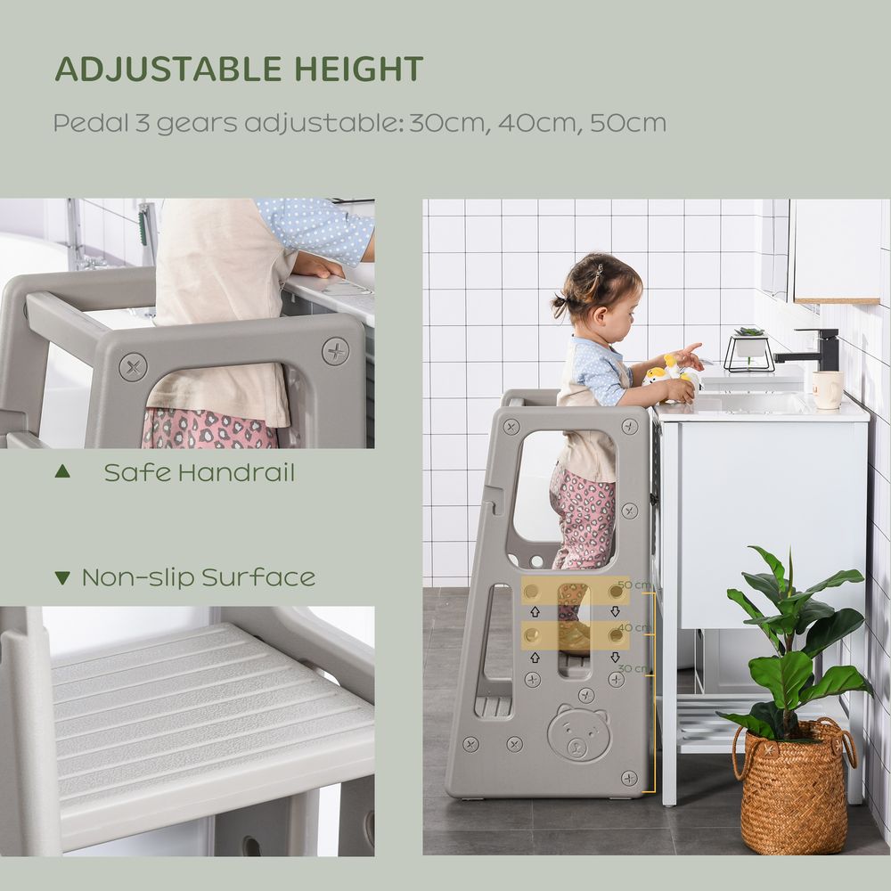 Adjustable Kids Standing Platform Step Stool Grey HOMCOM | Toddler Kitchen Helper