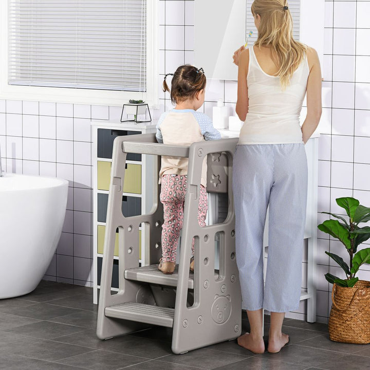 Adjustable Kids Standing Platform Step Stool Grey HOMCOM | Toddler Kitchen Helper