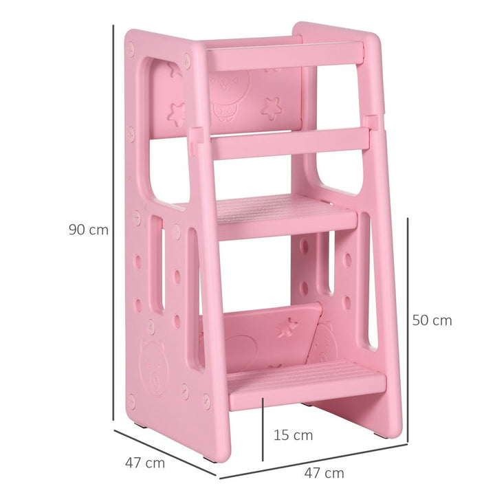 Adjustable Standing Platform Kids Step Stool - Pink | Toddler Kitchen Stool