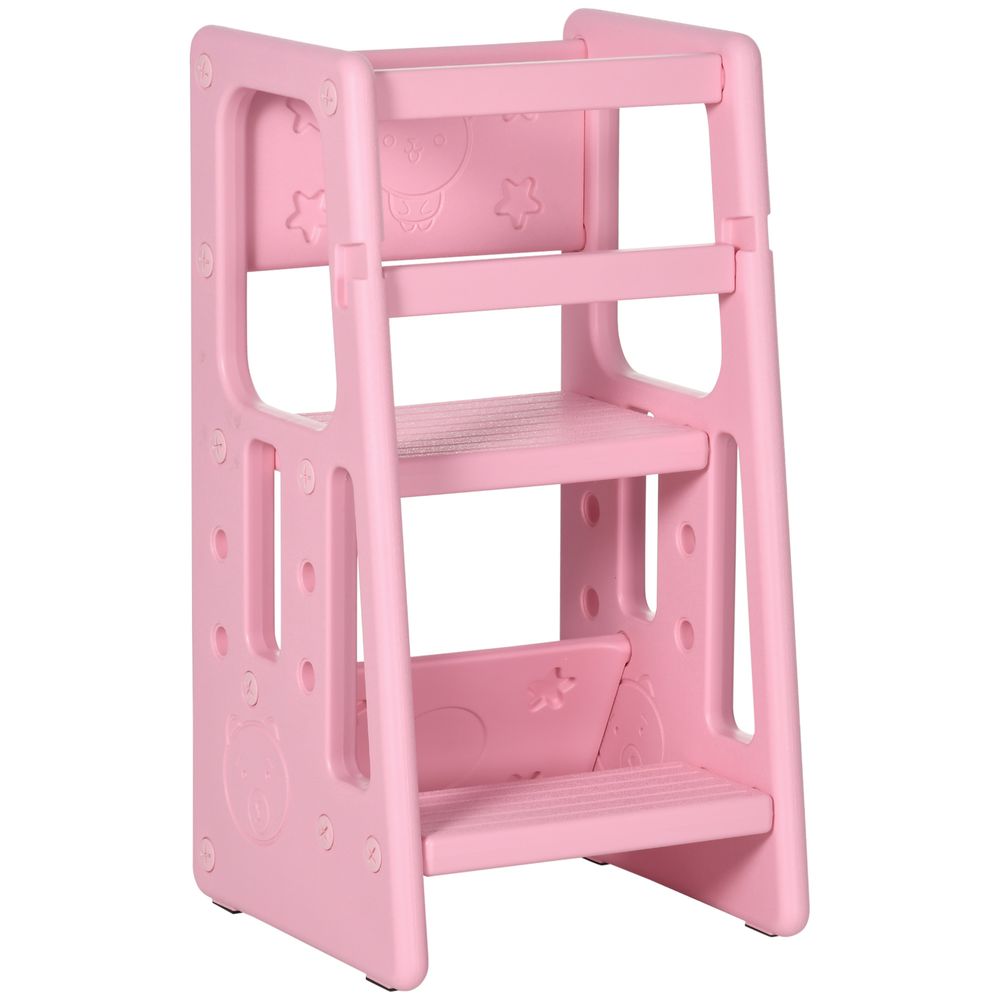 Adjustable Standing Platform Kids Step Stool - Pink | Toddler Kitchen Stool