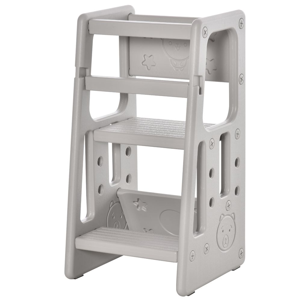Adjustable Kids Standing Platform Step Stool Grey HOMCOM | Toddler Kitchen Helper