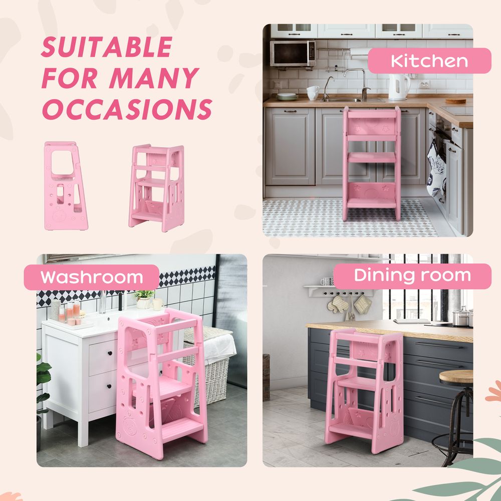 Adjustable Standing Platform Kids Step Stool - Pink | Toddler Kitchen Stool