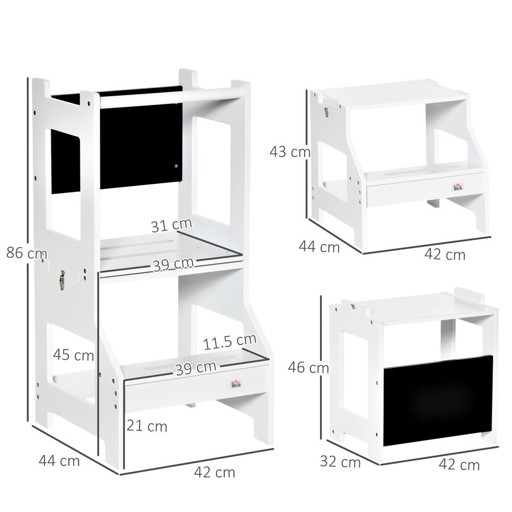 Premium 2-in-1 Kids Kitchen Step Stool Helper with Safety Rail | Learning Tower | UK