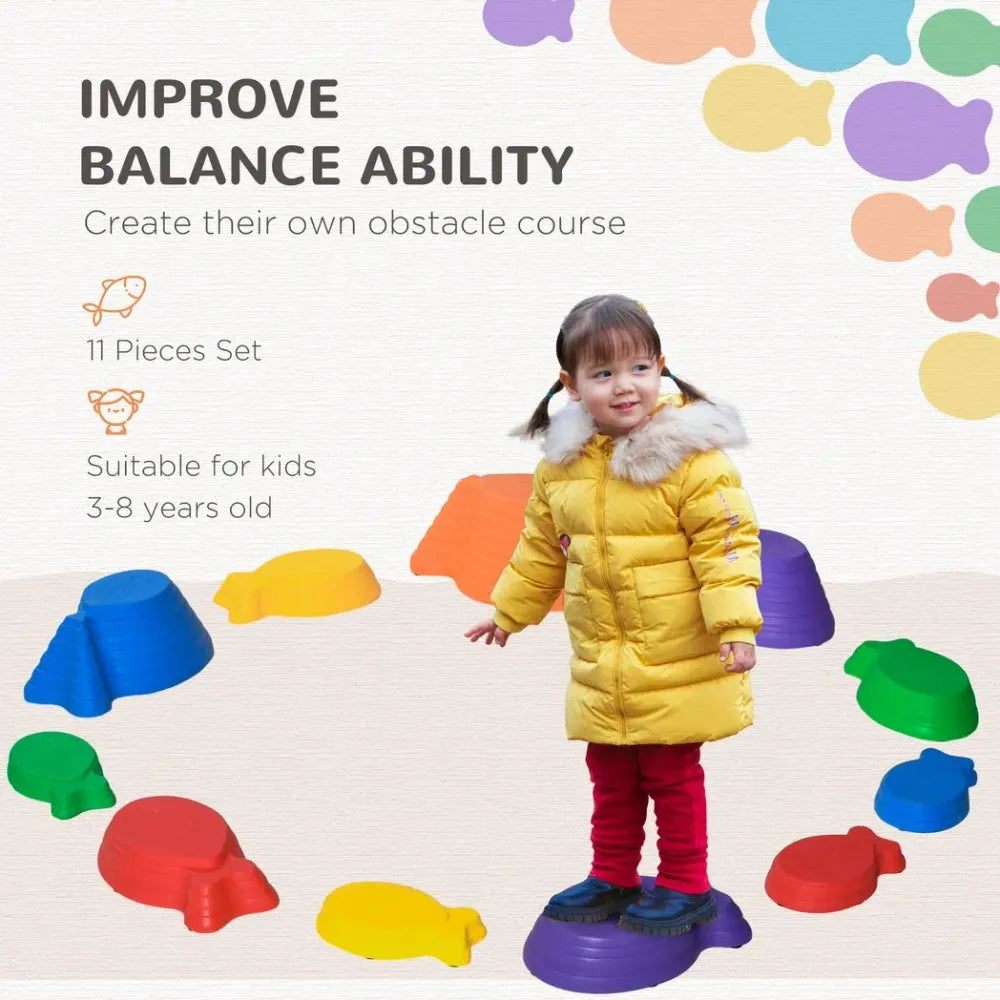 Stepping Stones Balance Fish Set | 11-Piece Multicolored Balance Fish Game for Kids | Develop Motor Skills and Hand-Eye Coordination