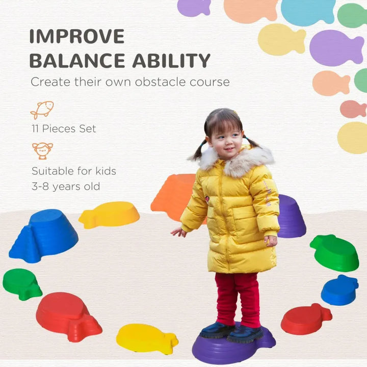 Stepping Stones Balance Fish Set | 11-Piece Multicolored Balance Fish Game for Kids | Develop Motor Skills and Hand-Eye Coordination