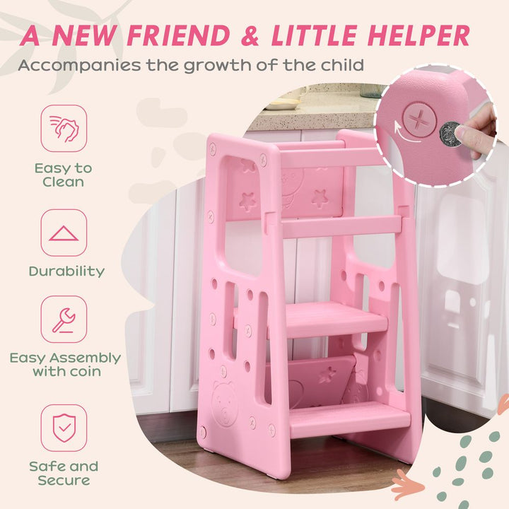 Adjustable Standing Platform Kids Step Stool - Pink | Toddler Kitchen Stool