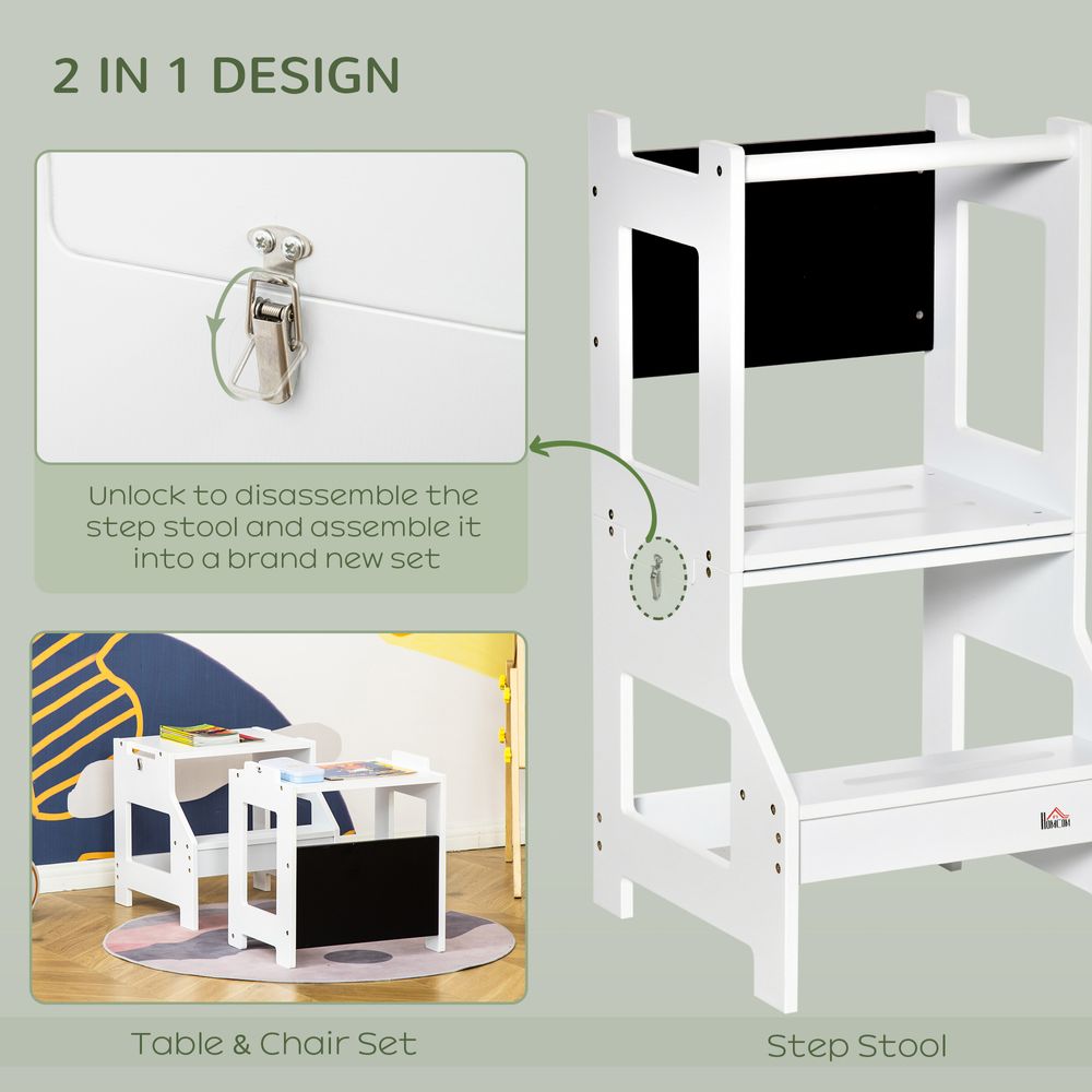 Premium 2-in-1 Kids Kitchen Step Stool Helper with Safety Rail | Learning Tower | UK