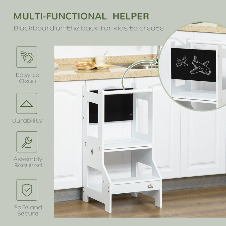 Premium 2-in-1 Kids Kitchen Step Stool Helper with Safety Rail | Learning Tower | UK