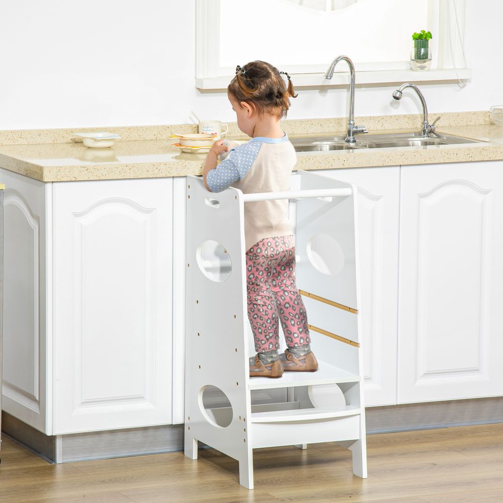 Kids Step Stool w/ Adjustable Standing Platform | Toddler Kitchen Stool